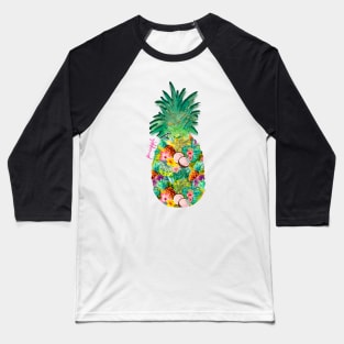 tropical pineapple exotic botanical illustration with floral tropical fruits, yellow fruit pattern over a Baseball T-Shirt